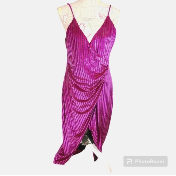 HOUSE OF HARLOW 1960 REVOLVE SIZE XL MAGENTA BLACK STRIPED VELVET WRAP DRESS NWT - Picture 2 of 12